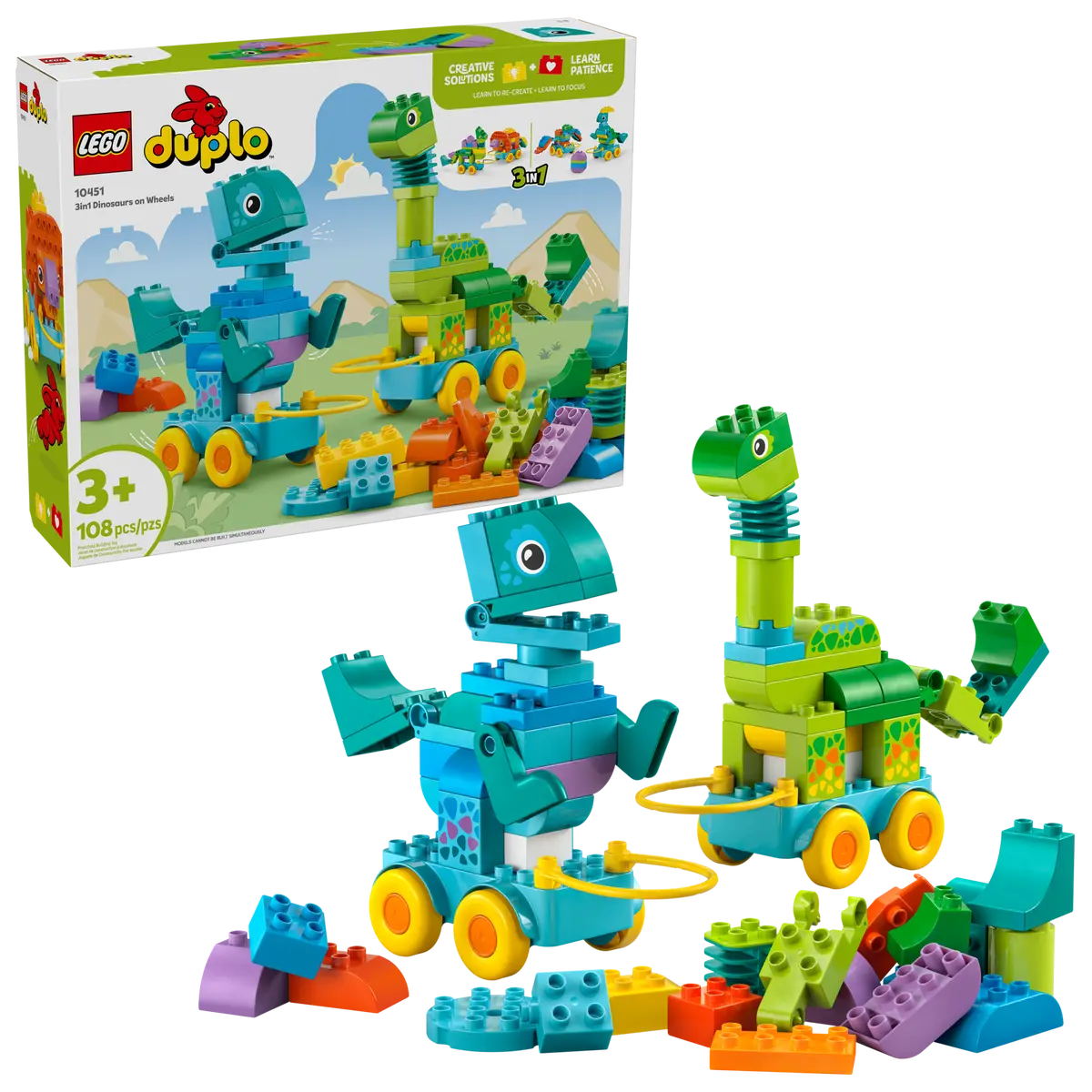 DISPONIBILE DA GIUGNO 2025 - 10451 Duplo - Dinosauri su ruote 3 in 1