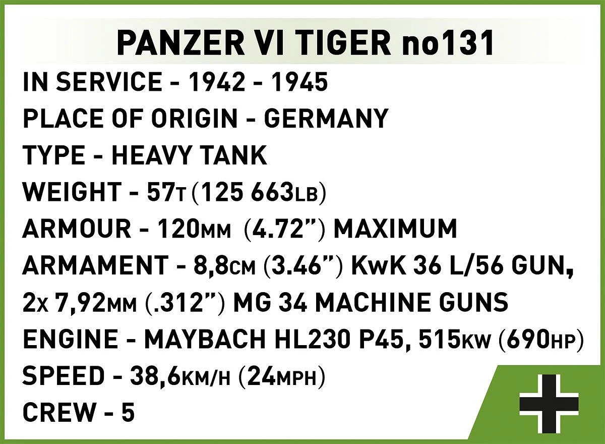 2588 COBI Historical Collection - World War II - Panzer VI Tiger no131