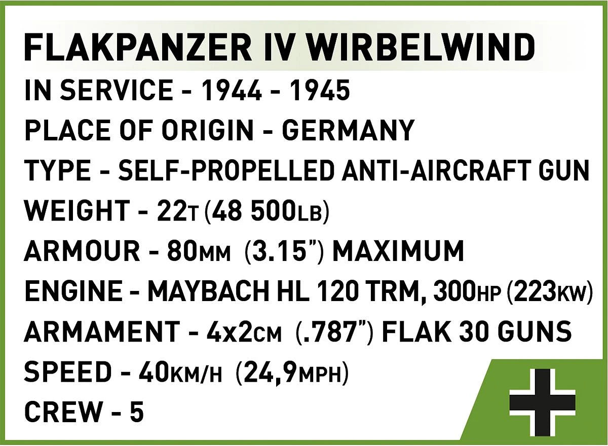 2593 COBI Historical Collection - World War II - Flakpanzer IV Wirbelwind - Executive Edition