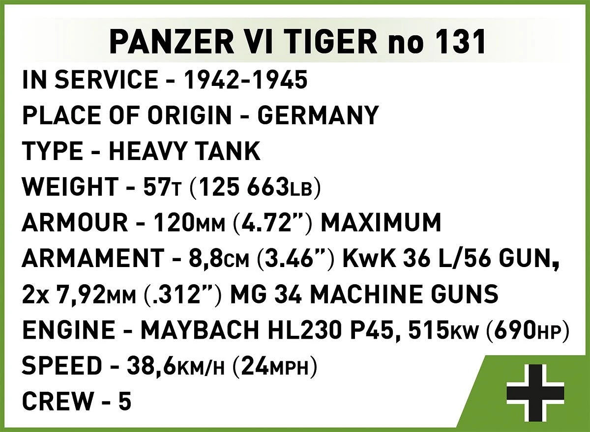 3123 COBI Historical Collection - World War II - Panzer VI Tiger I no 131