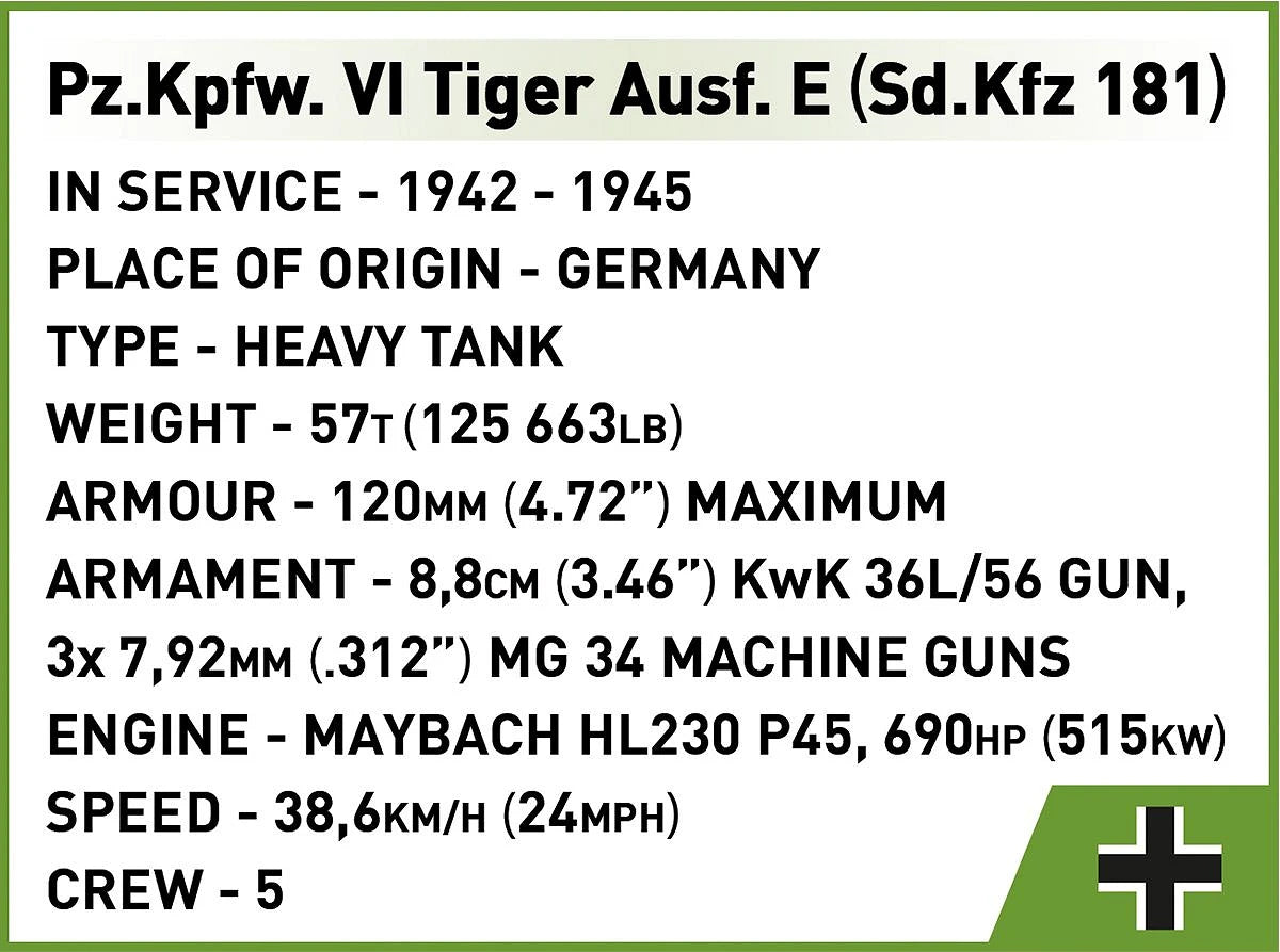 3124 COBI Historical Collection - World War II - Pz.Kpfw. VI Tiger Ausf. E