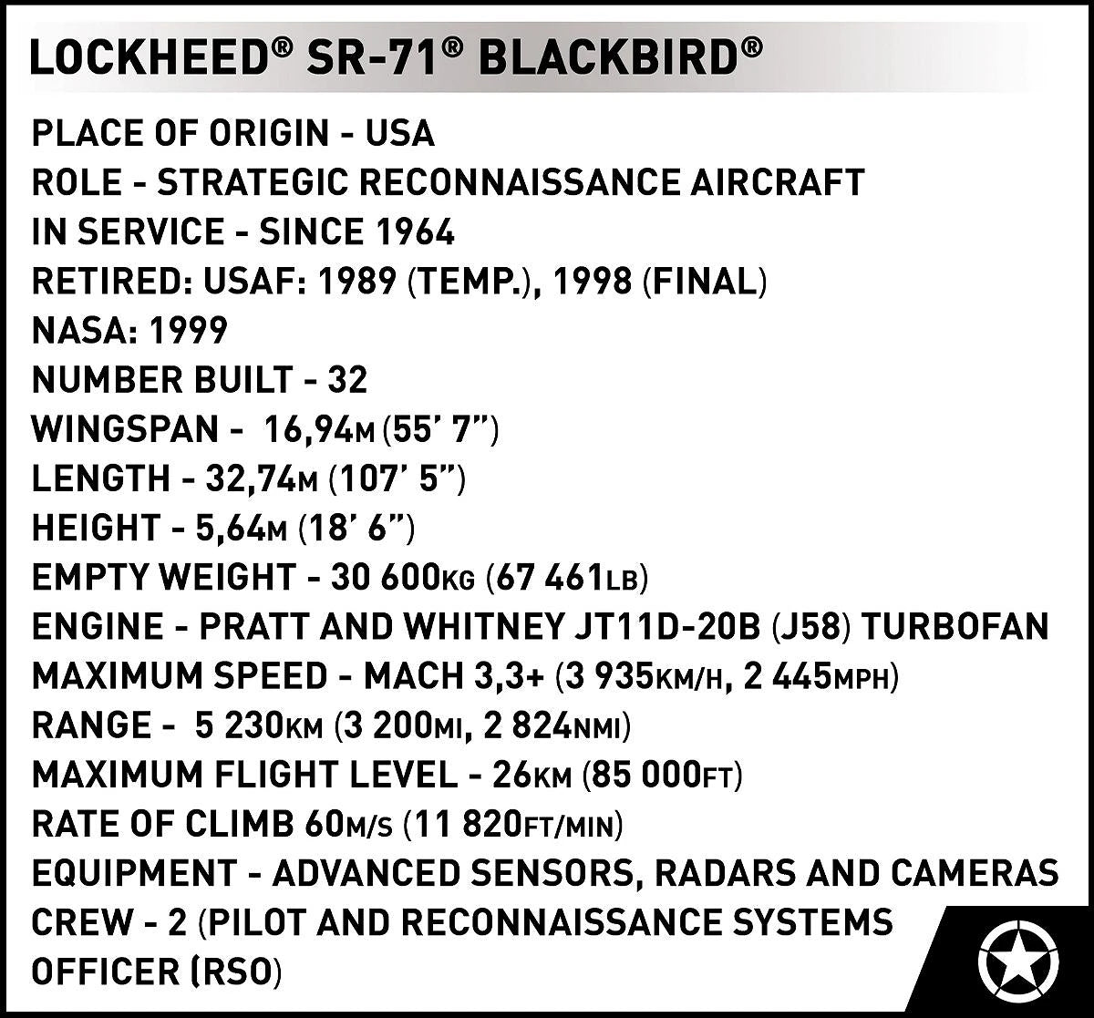 5890 COBI Armed Forces - Lockheed SR-71 Blackbird - Executive Edition