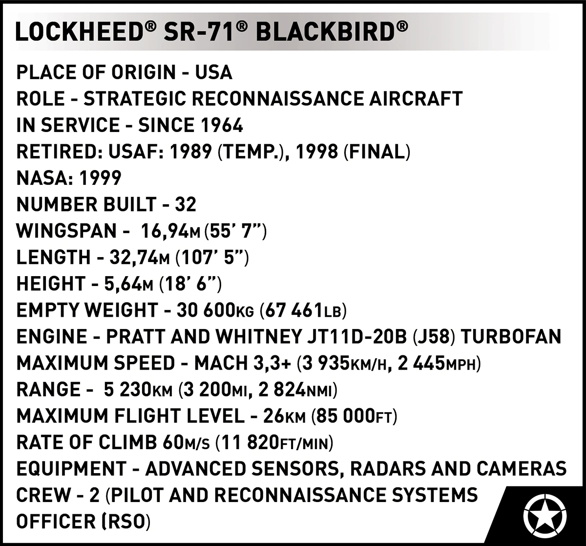 5891 COBI Armed Forces - Lockheed SR-71 Blackbird