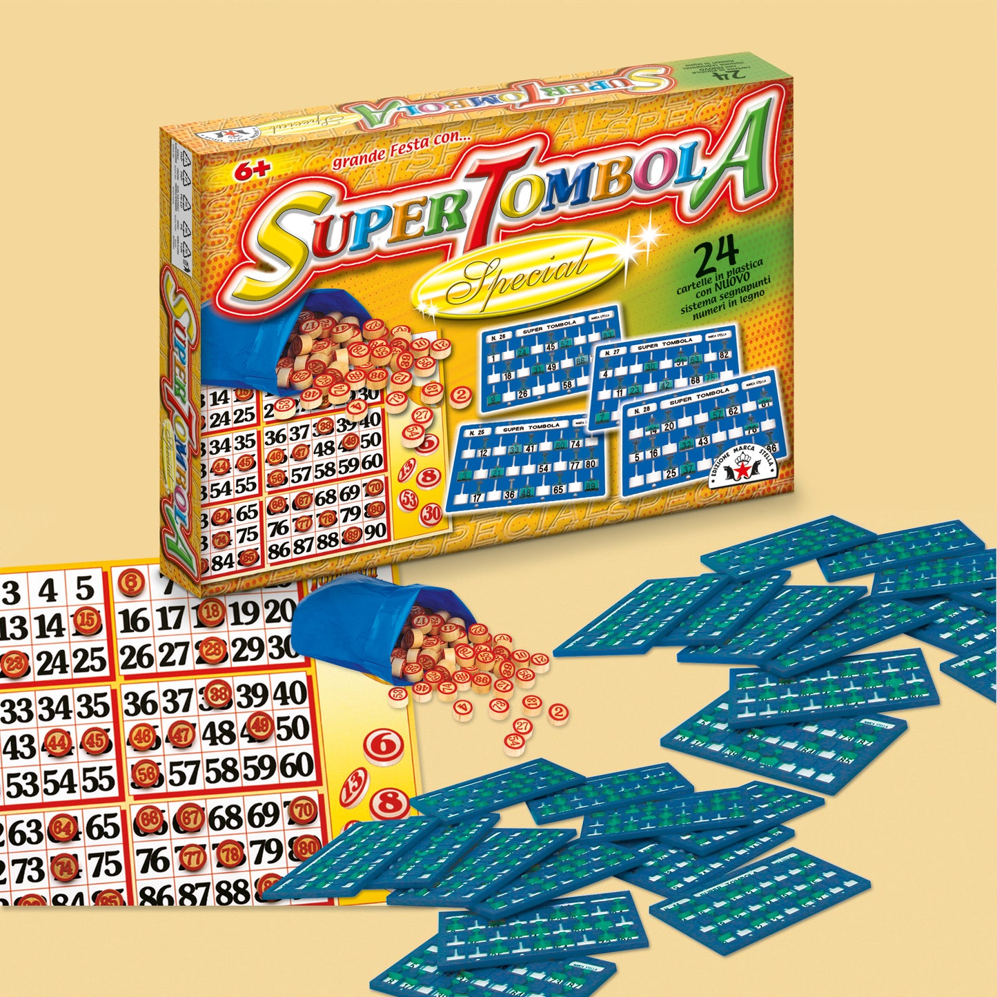 SUPER TOMBOLA SPECIAL 24 cartelle in plastica Segnapunti scorrevoli da applicare - 92