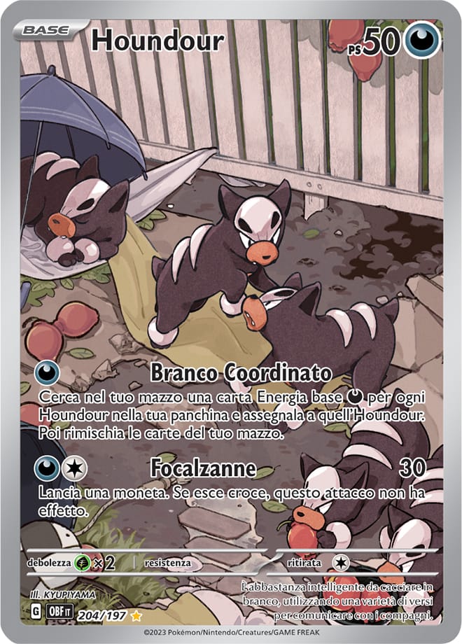Carta Pokemon - Ossidiana Infuocata - 204/197 - HOUNDOUR - Italiano