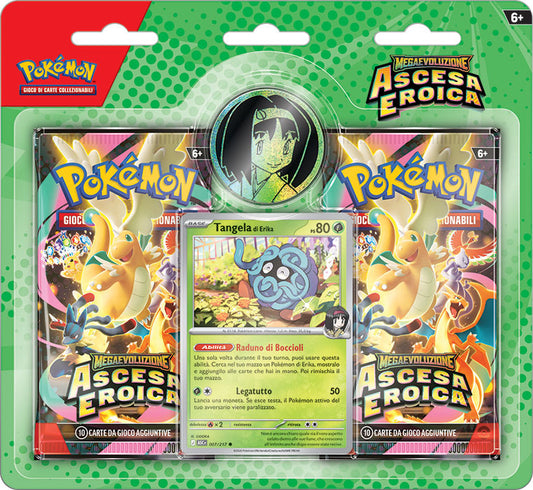 Blister Carte Pokemon - 2 Buste + 1 Card - MEGAEVOLUZIONE - Ascesa Eroica Collezione Erika e Ubaldo - Italiano