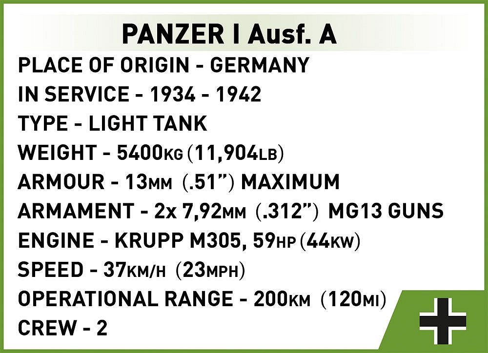 2534 COBI Historical Collection - World War II - Panzer I Ausf. UN