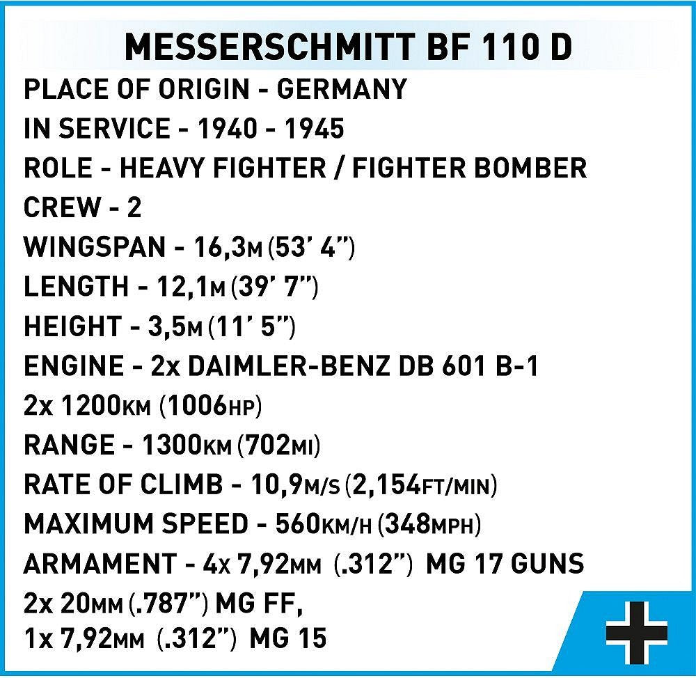 5716 COBI Historical Collection - World War II - Messerschmitt Bf 110D