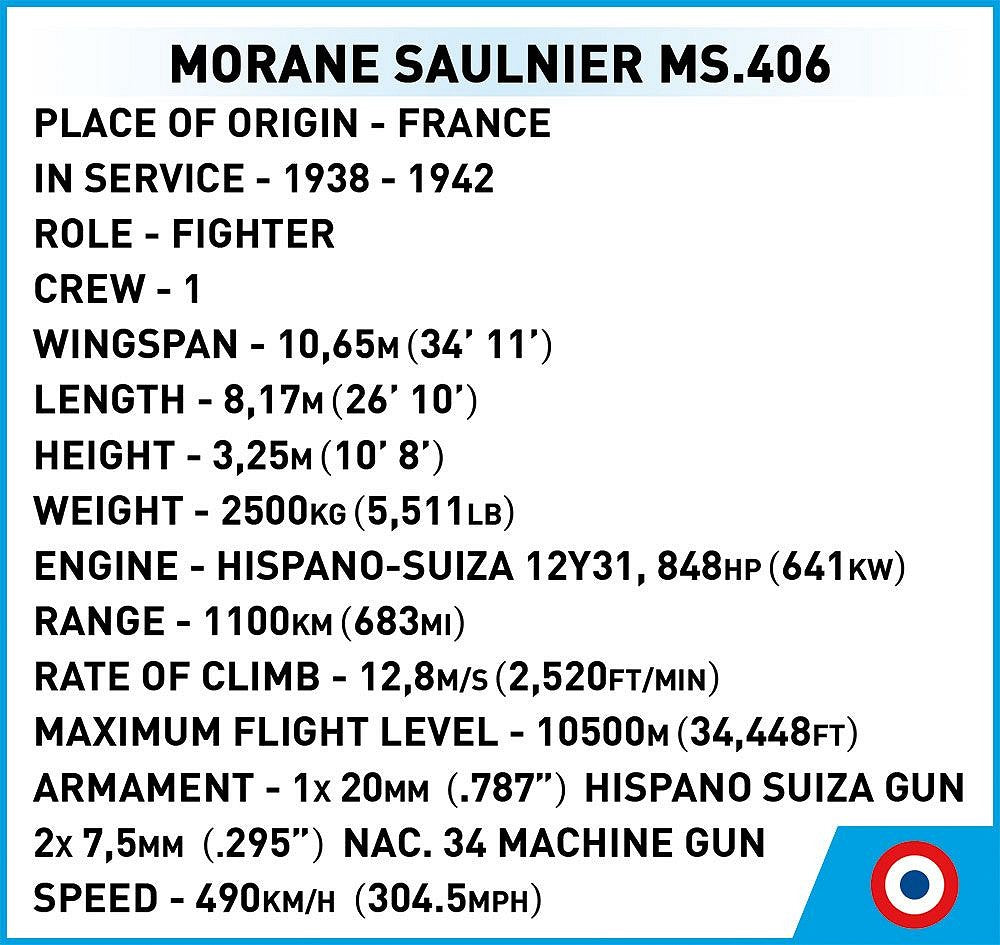 5724 COBI Historical Collection - World War II - Morane-Saulnier MS.406