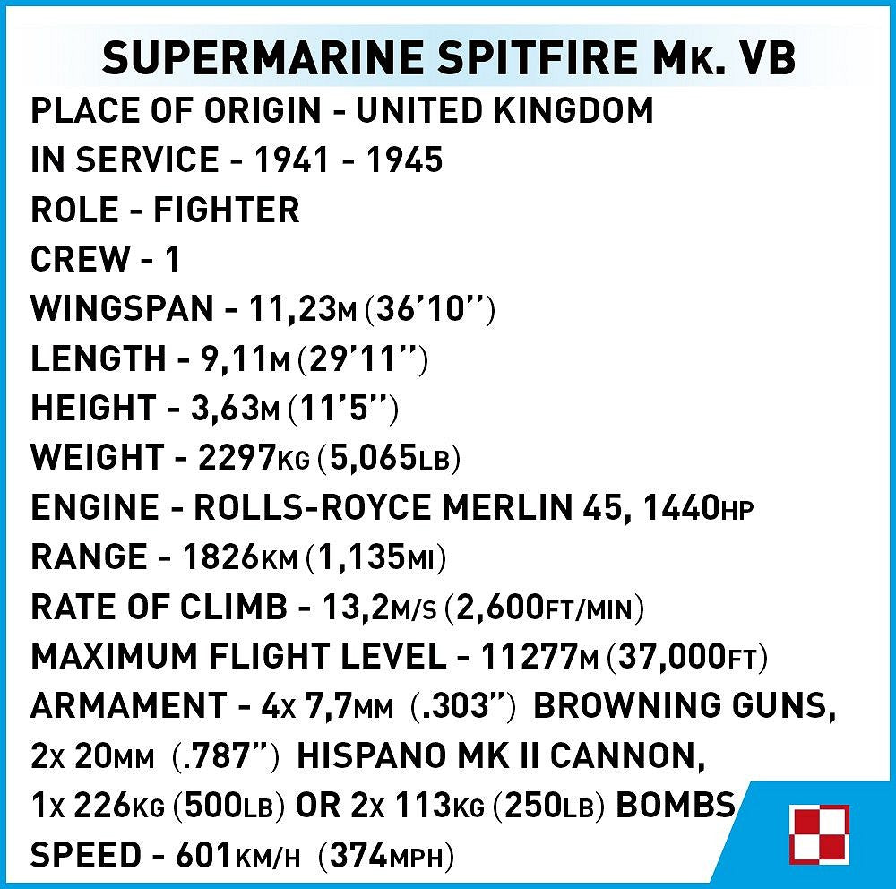 5725 COBI Historical Collection - World War II - Supermarine Spitfire Mk.VB