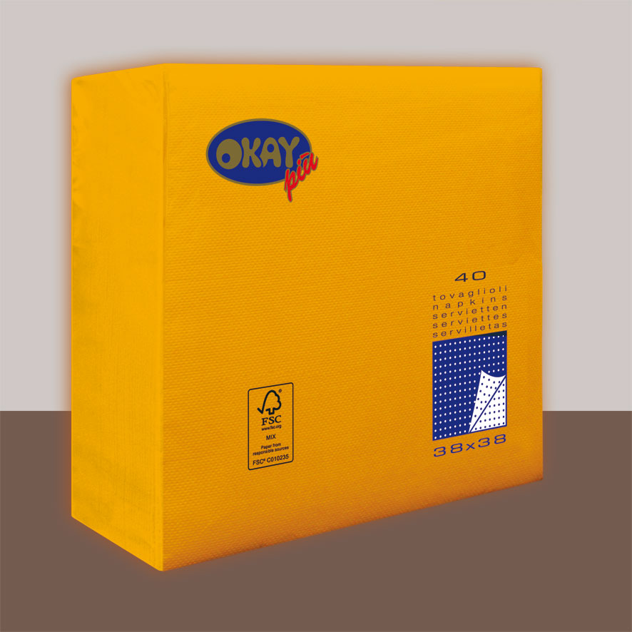 Tovaglioli GIALLO SOLE cm. 38X38 - 2 veli - Conf. 40 pz - Punta Punta