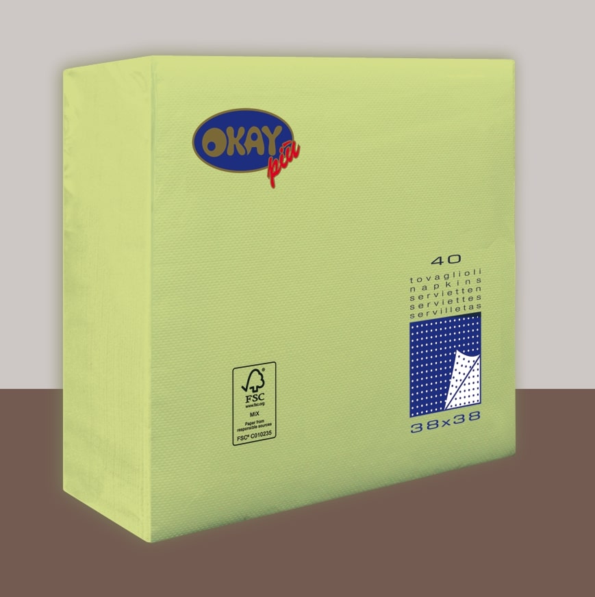 Tovaglioli VERDE MELA cm. 38X38 - 2 veli - Conf. 40 pz - Punta Punta