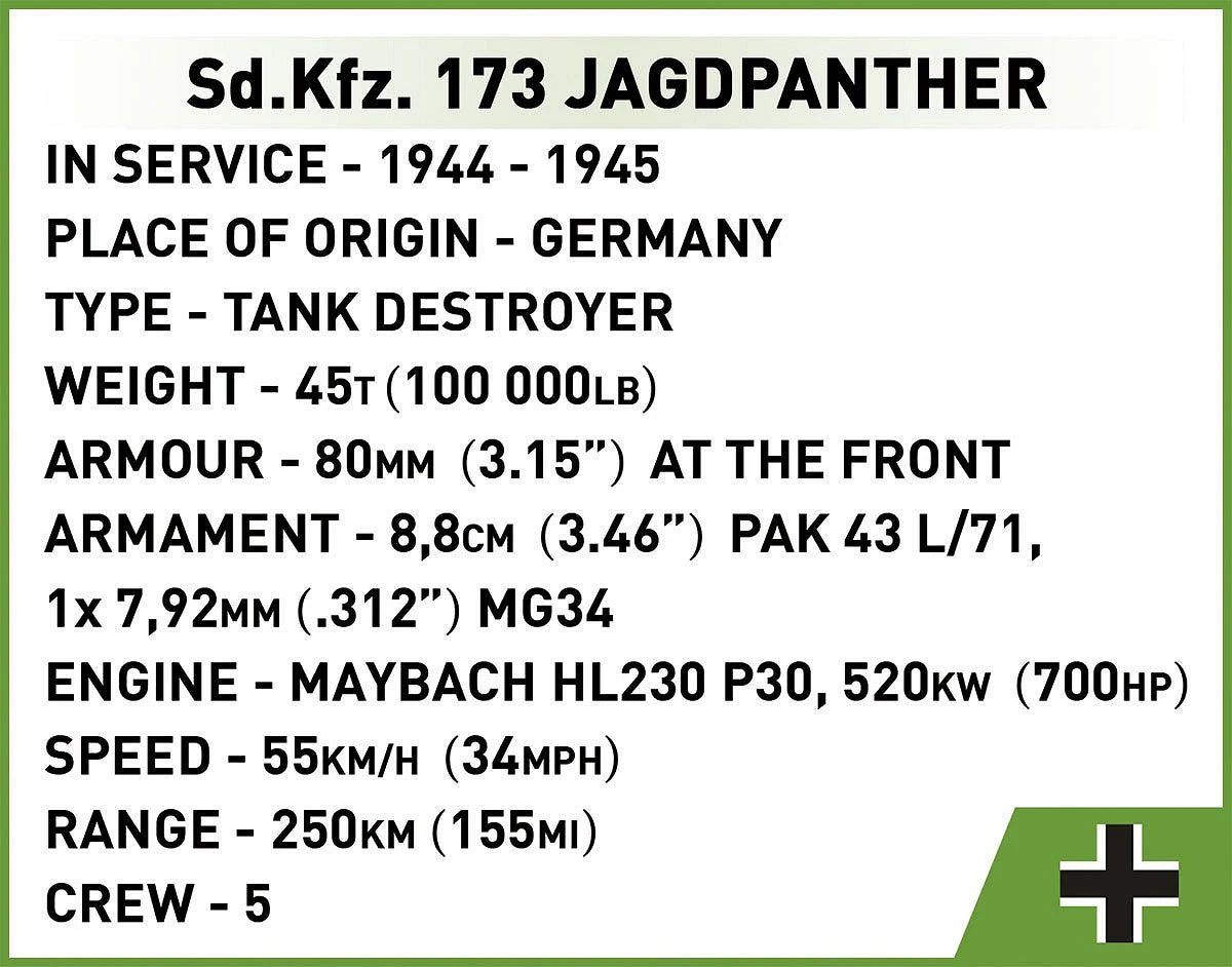 2574 COBI Historical Collection - World War II - Sd.Kfz.173 Jagdpanther