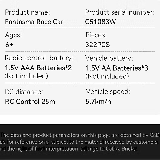 C51083W - CADA - RC Fantasma Race Car - 322 pz.
