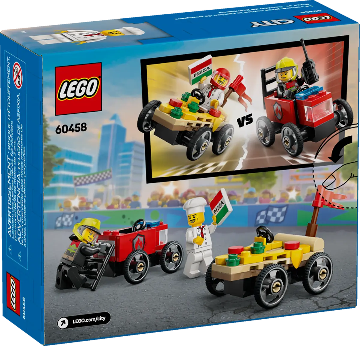 60458 LEGO City - Pack veicoli da corsa: pizzaiolo contro pompiere