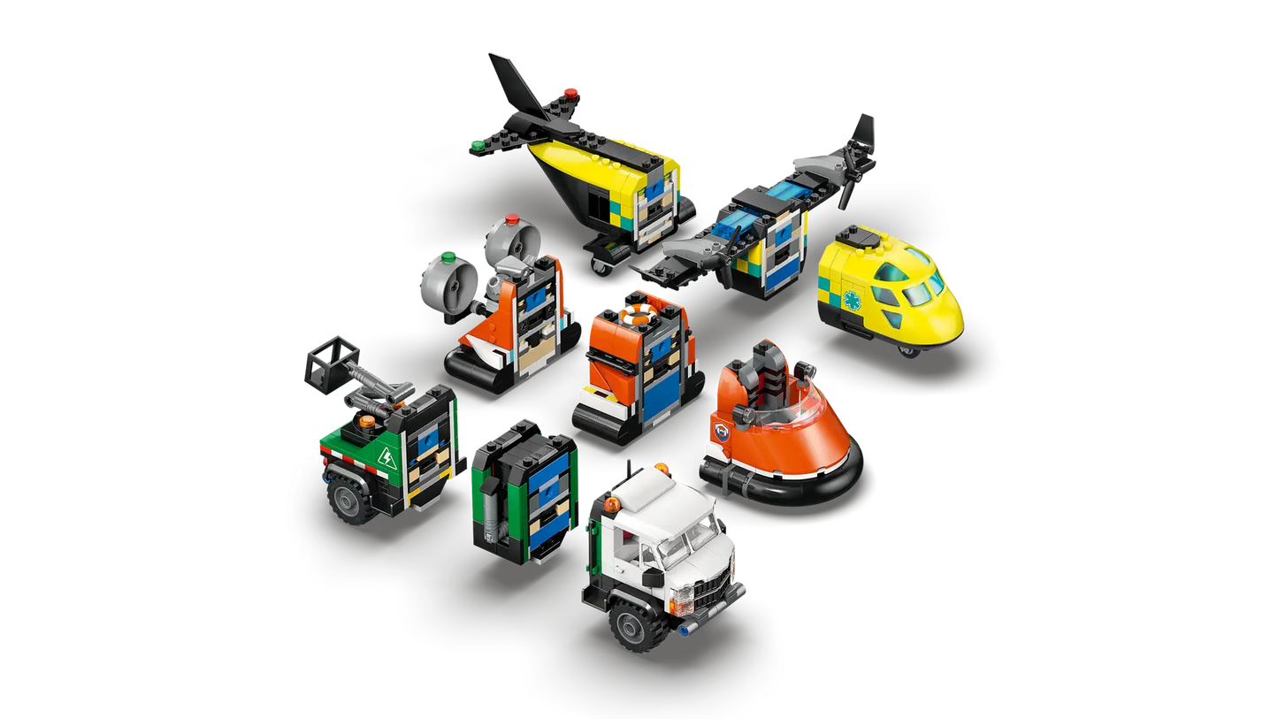 DISPONIBILE DA GENNAIO 2026 - 60505 LEGO City - Remix aereo, camion di servizio e hovercraft
