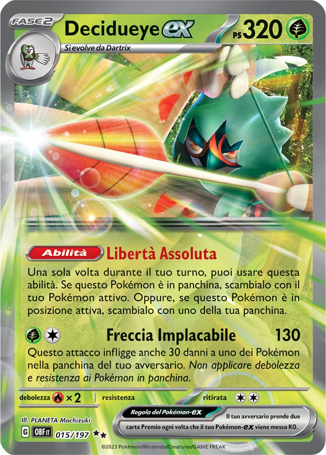 Carta Pokemon - Ossidiana Infuocata - 015/197 - DECIDUEYE EX - Italiano