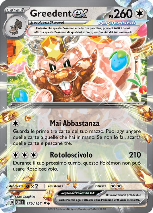 Carta Pokemon - Ossidiana Infuocata - 179/197 - GREEDENT EX - Italiano