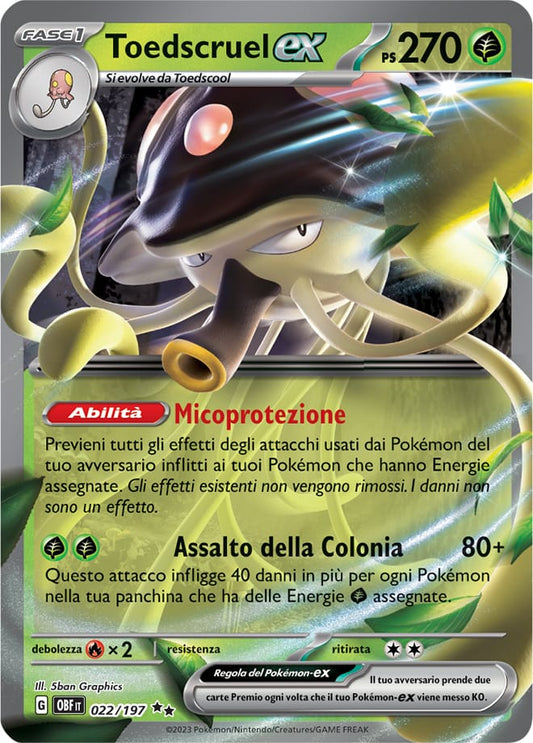 Carta Pokemon - Ossidiana Infuocata - 022/197 - TOEDSCRUEL EX - Italiano
