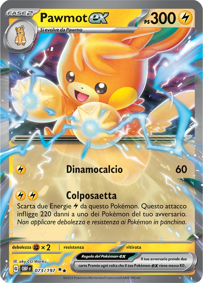 Carta Pokemon - Ossidiana Infuocata - 073/197 - PAWMOT EX - Italiano