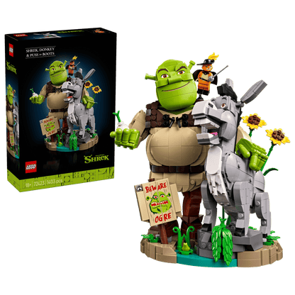 DISPONIBILE DA AGOSTO 2026 - 72423 LEGO Shrek - Shrek, Ciuchino e Gatto con gli Stivali