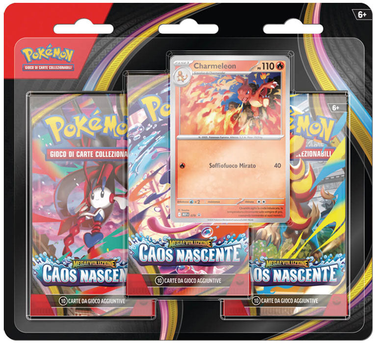 Blister Carte Pokemon - 3 Buste - MEGAEVOLUZIONE - Caos Nascente - Italiano