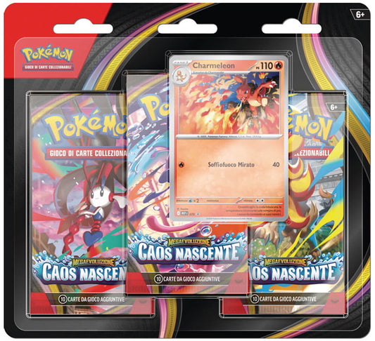 Blister Carte Pokemon - 3 Buste - MEGAEVOLUZIONE - Caos Nascente - Italiano