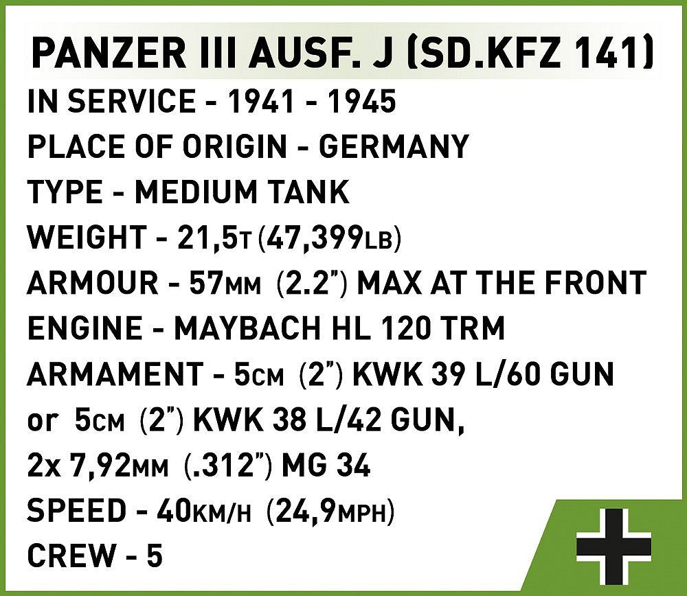 2562 COBI Historical Collection - World War II - Panzer III Ausf. J