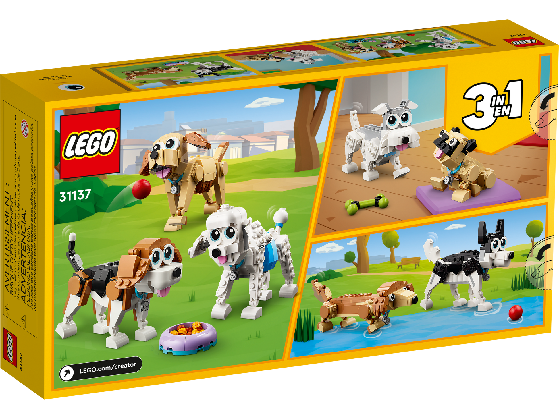 LEGO 31137 Creator Adorabili Cagnolini, Set 3 in 1 con Bassotto