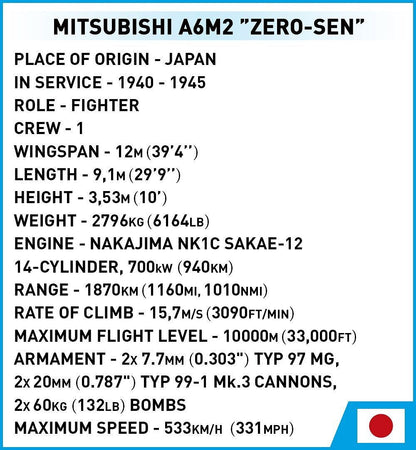 5729 COBI Historical Collection - World War II - Mitsubishi A6M2 "Zero-Sen"